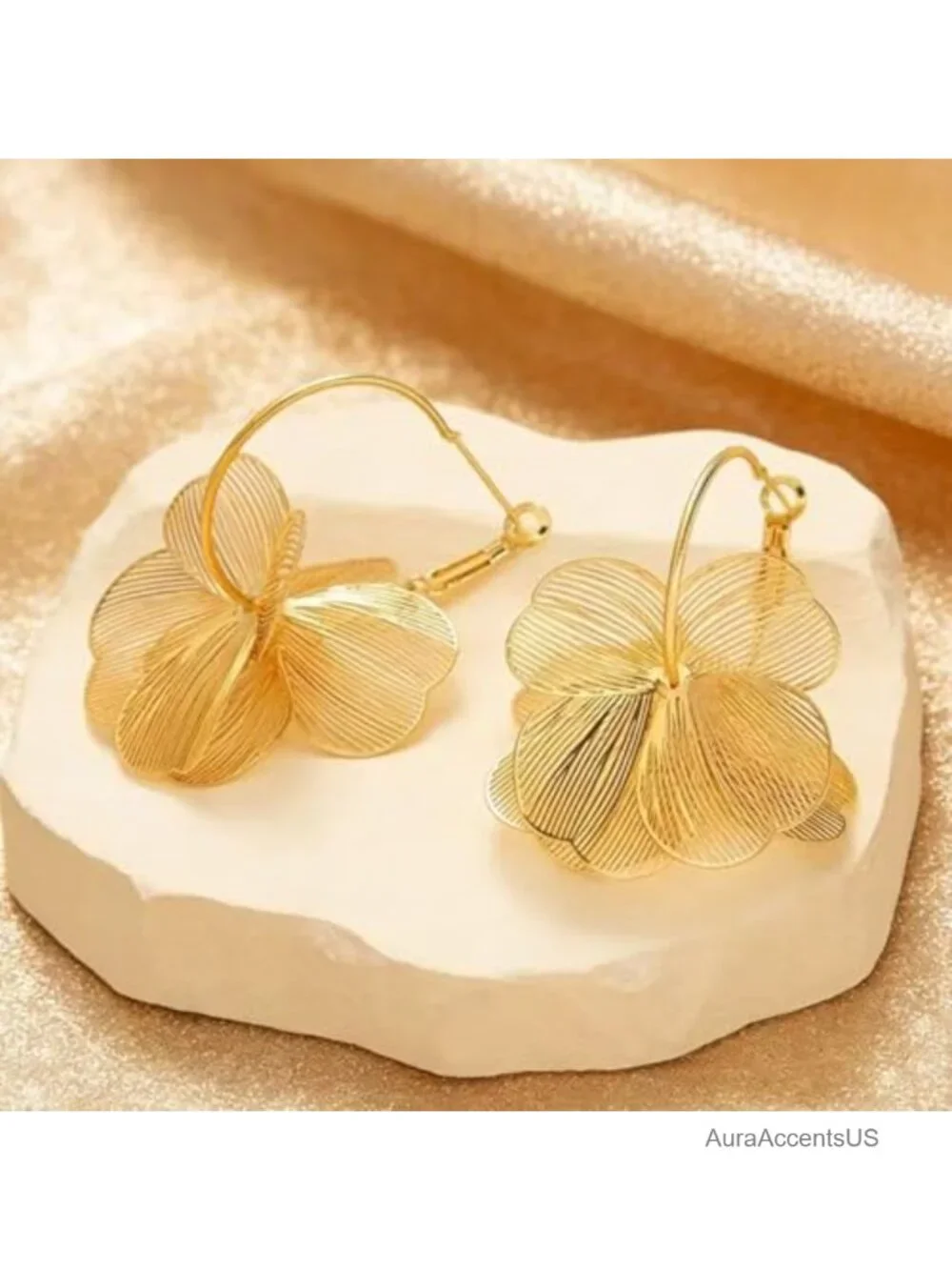 Gold Floral Drop Earrings for Women Statement Chunky Wedding Jewelry Gift